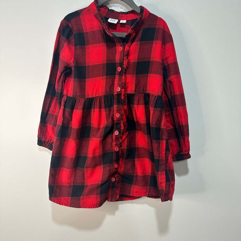 GAP Kids Girls Red and Black Buffalo Plaid Holiday Shirtdress, Sz XS (4/5)